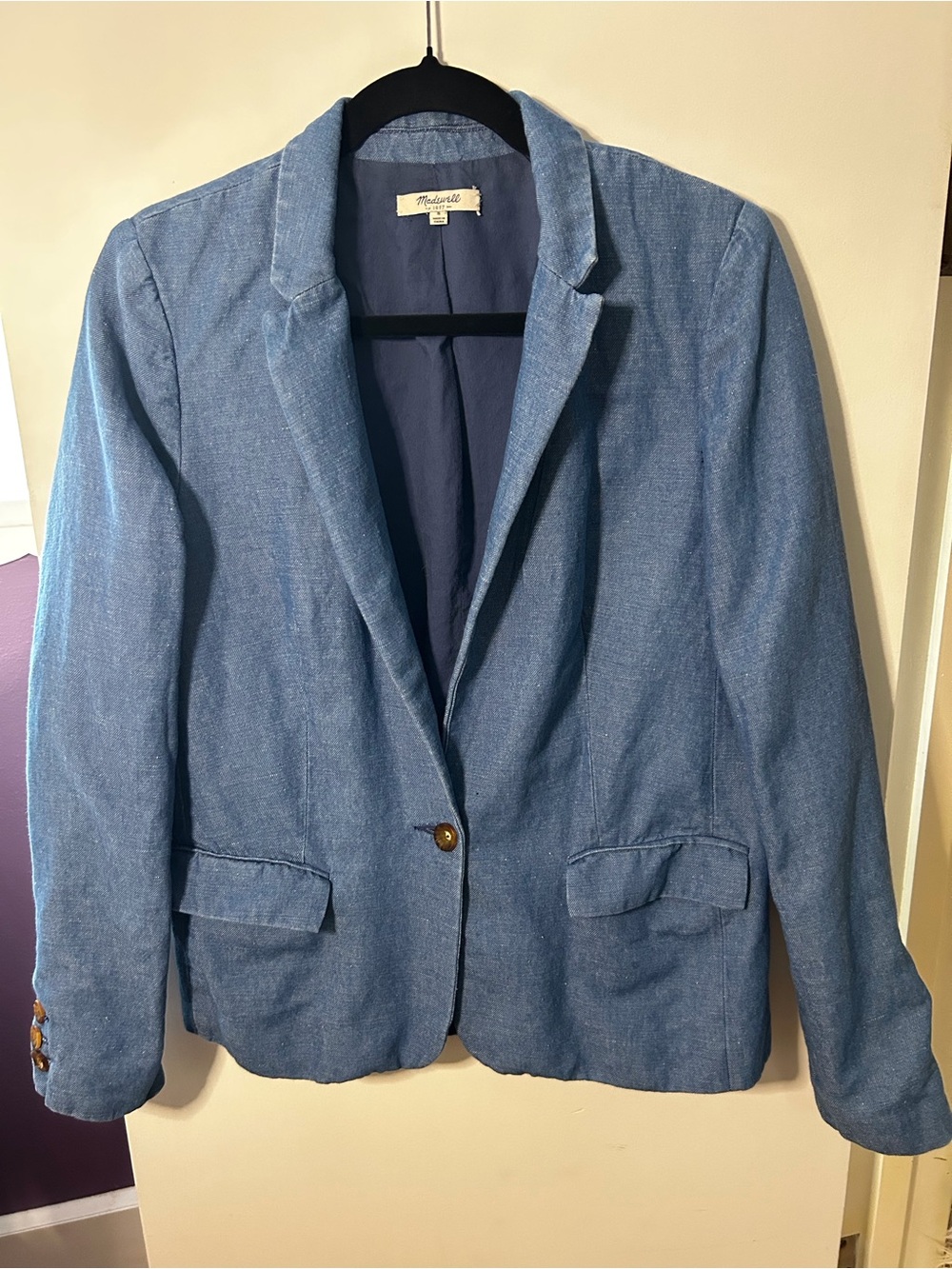 Madewell Light Blue Denim Blazer with Single Button